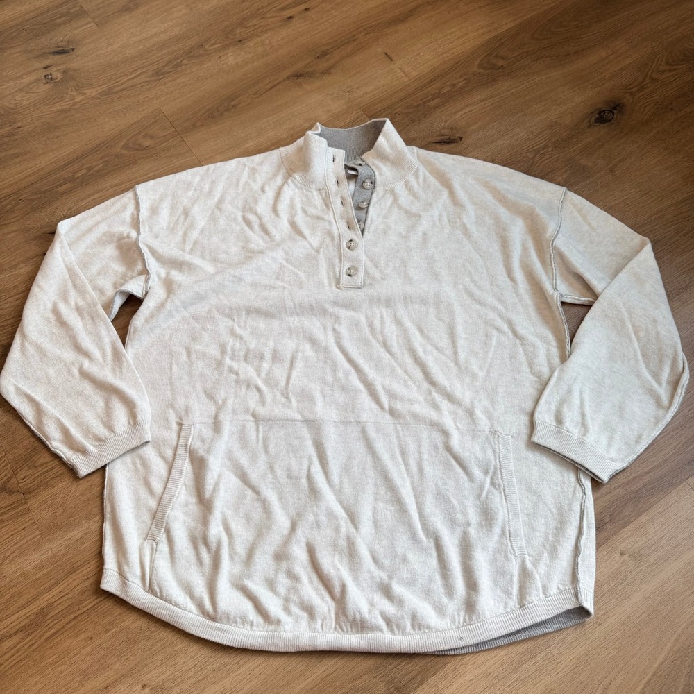 Carbon 2 Cobalt Cotton Cashmere Henley Sweater Cream‎ Gray XL Men Mock Neck